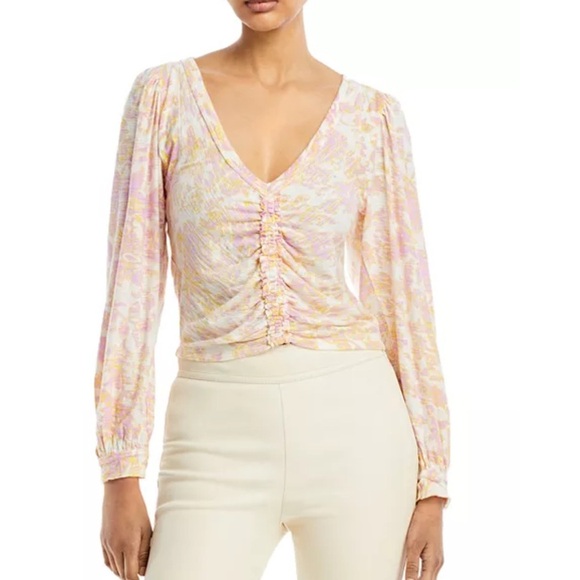 Free People Small Say the Word Ruched Abstract Floral Long Sleeve Top - Picture 1 of 8